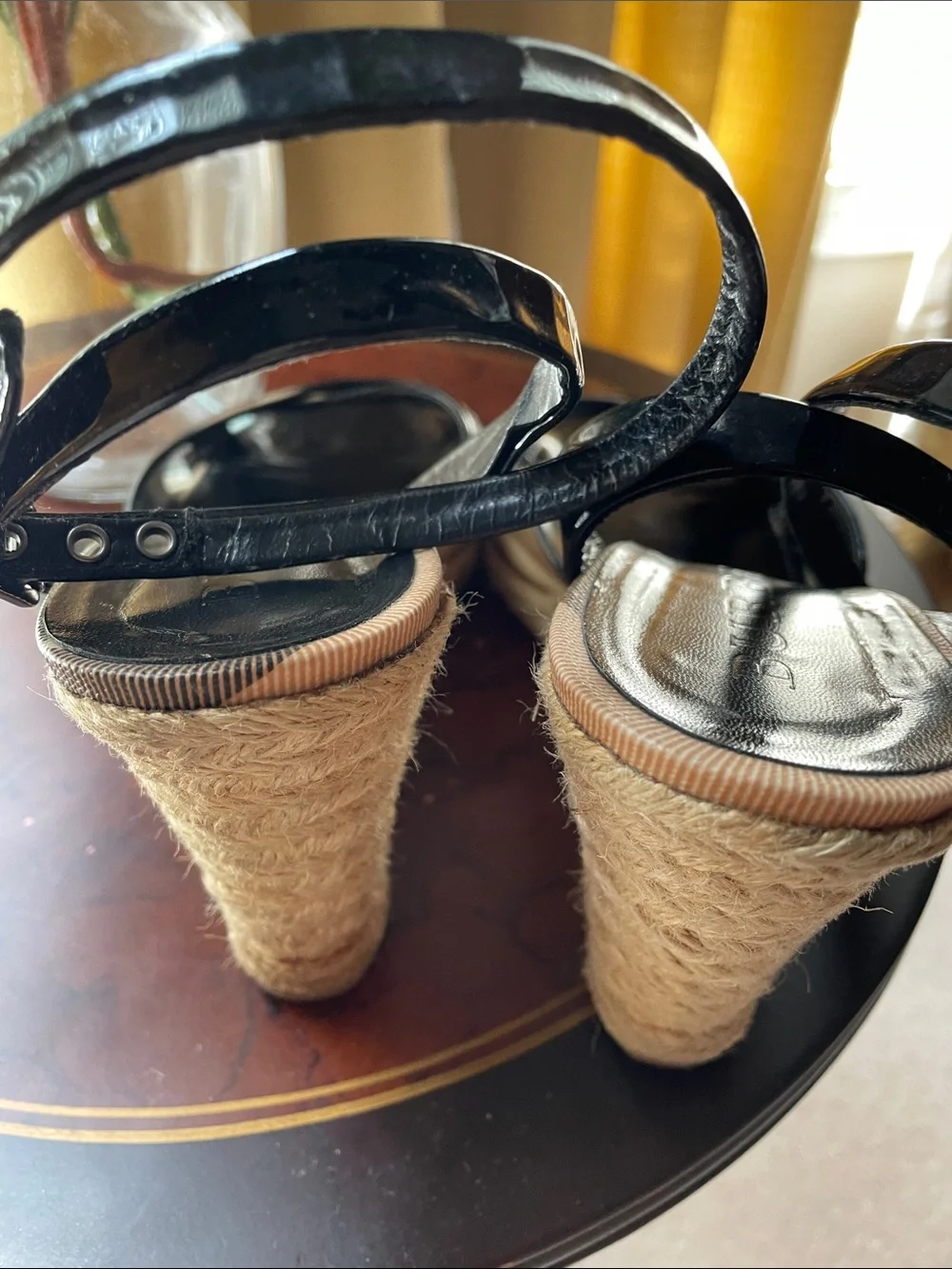 Burberry Beige & Black Check Espadrille Wedge Sandals